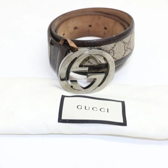 Gucci GG Supreme Monogram Men Belt 85/34 Interlocking Brown/Beidge 142931 READ - Picture 12 of 12